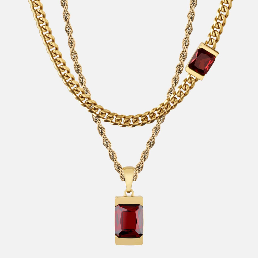 Chip Necklace Set - Red Garnet
