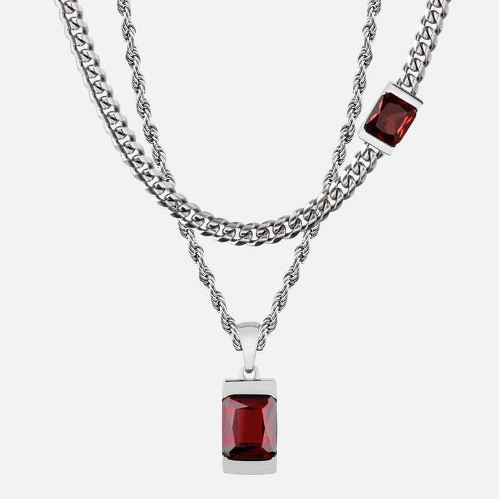Chip Necklace Set - Red Garnet