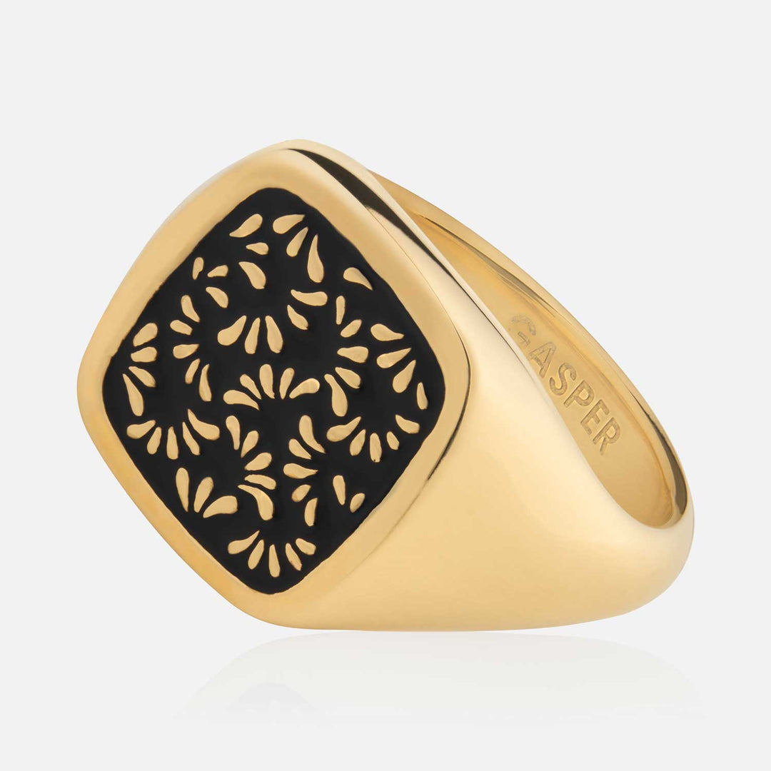 Floral Signet Ring - Black | Premium Ring | Gasper