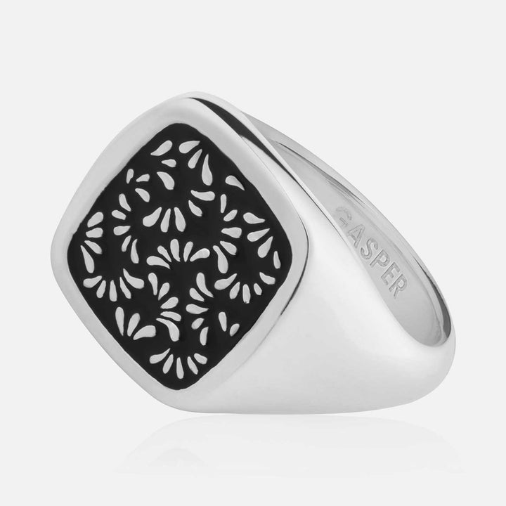 Floral Signet Ring - Black | Premium Ring | Gasper