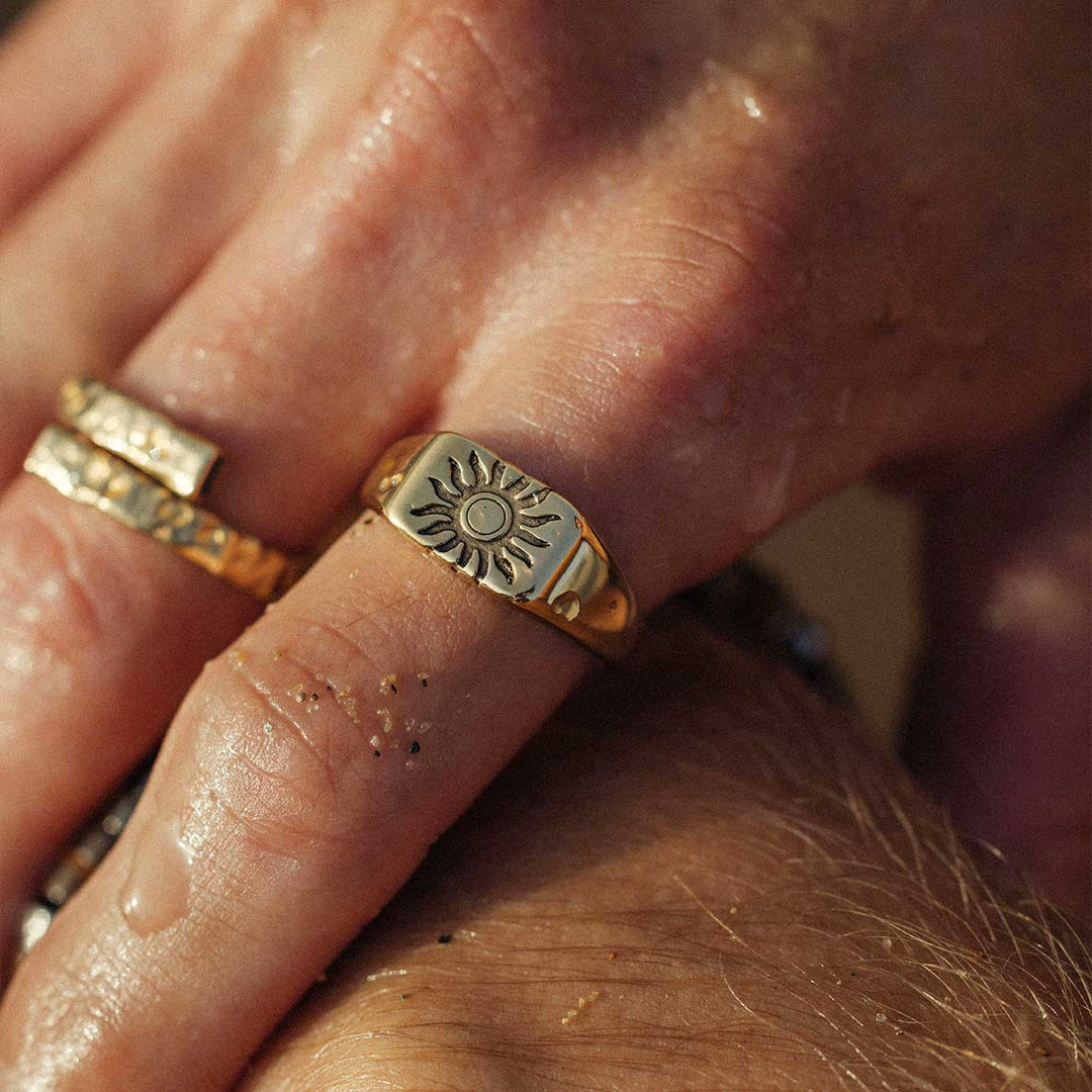 Sun Signet Ring worn